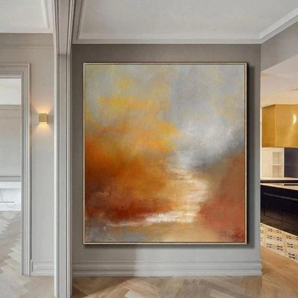 Sky Abstract Hand Painted Oil Painting On Canvas Sea Painting Brown Painting Sunrise Landscape Ocean Art Office Decor