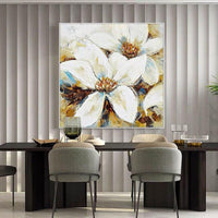 Hand Painted Modern Wall Art Beautiful Magnolia Flower Oil Painting Hand Painted White Flower Oil Painting