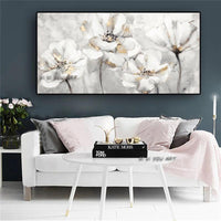 Hand Painted Abstract White Flowers Minimalist Modern On Canvas Decorative For Living