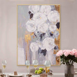 Hand Painted Oil Painting on Canvas New Hand Painted Knife White Rose Flower