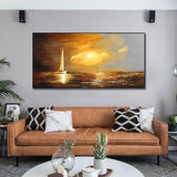 Hand Painted Abstract Seascape Sunrise Boat Oil Painting Fors Canvas Art