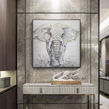 Wall Art Canvas Hand Painted Grey Gold Animal Elephant Modern Light Luxury Canvas Painting Hallway
