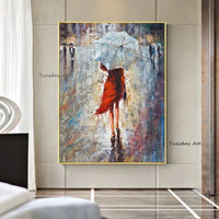 Abstract Girl Walking On The Street Hand Painted Oil Painting On Canvas