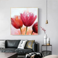 Hand Painted Beautiful Modern Abstract Red Flower Knife Painting Texture Acrylic Wall Art Decorations