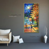 Hand Painted Oil Painting Palette Knife Street Lamp Tree On Canvas Abstract Modern Home Wall Decor