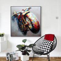 Art Hand Painted on Canvas Cool Motorcycle Oil Painting Modern Motorbike Abstract Wall Decor