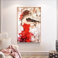 Girl Playing Violin Impressionist Style Oil Painting Hand Painted Wall Decor Canvas Artwork Figure Wall Canvas Art For