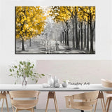 Oil Painting Hand painted Landscape Abstract Modern Wall Painting Yellow Tree Knife On Canvas