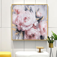 Oil Painting Hand Painted Abstract Canvas Palette Knife Pink Flowers Modern Decor Floral Unframed