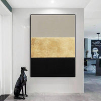 Artist Hand Painted High Quality Abstract Gold and Silver Foil on Canvas Abstract Silver Gold Foil Painting