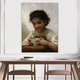 Hand Painted William Adolphe Bouguereau《Milk soup》Canvas Oil Painting Background Decor