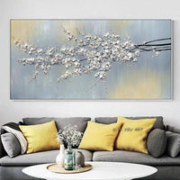 White Colors Hand Painted On Canvas Hand Painted knife Flower