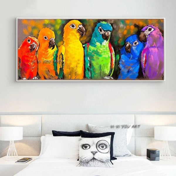 Graffiti Colorful Parrots Art Canvas Modern Animals Rainbow Birds