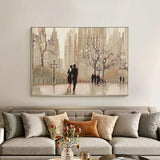 Hand Painted Oil Paintings Retro Landscape Street Couple Abstract Wall Canvas Paintings Drawing Room Decoration