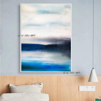 style art Hand Painted Blue White Line On Canvas Art Modern Graffiti Arts