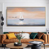 Wall Painting Hand Painted Sailboat Sunrise Seascape wall Canvas Sofa Bedroom