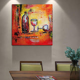 Hand Painted Oil Painting Impression Still Life Abstract 1 Pieces Still Life Wine And Cup For Kitchen