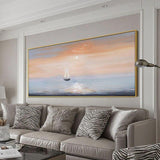 Wall Painting Hand Painted Sailboat Sunrise Seascape wall Canvas Sofa Bedroom