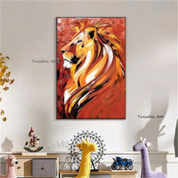 Modern Art Color Animal Lion Hand Painted Oil Painting Canvas Art Bedrooms