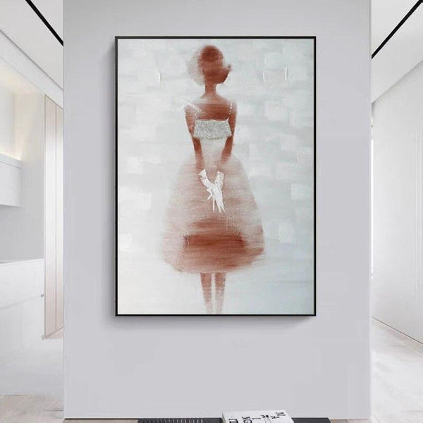 Hand Painted Modern Abstract White Dress Girl Oil Painting On Canvas Art