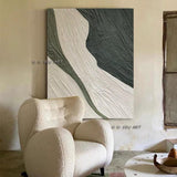 Hand Painted Contemporary Green and White Abstract Minimalist Modern On Canvas Decorative For Living