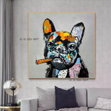 Smoking Bulldog Abstract Dog On Canvas Wall Art Puppy Graffiti Art Decor