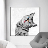 Children Room Decorative Lovely Pet Cat Cartoon Animal Oil Painting Canvas Hand Painted Wall Decor Art