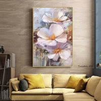 Hot Sale Hand Painted Abstract Pink Flowers Oil Paintings Modern As