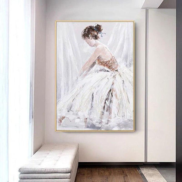 Hand Painted Modern Abstract Light Luxury Ballerina Oil Painting Decorative Mural As