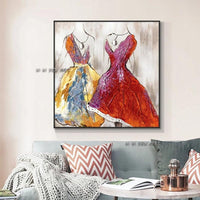 Hand Painted Modern Abstract Thick Acrylic Red Skirt On Canvas Painting Wall Art Bedroom