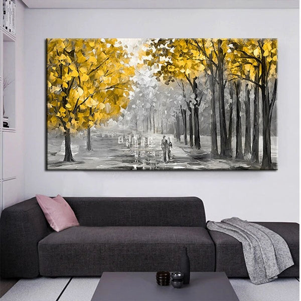 Oil Painting Hand painted Landscape Abstract Modern Wall Painting Yellow Tree Knife On Canvas