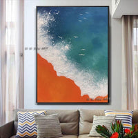 Hand Painted Abstract Modern Sea View Vertical Rectangle Canvas Wall Art Decoration Bedroom