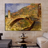 Hand Painted Famous Claude Monet Dolceacqua Bridge 1884 Art Landscape Oil Paintings