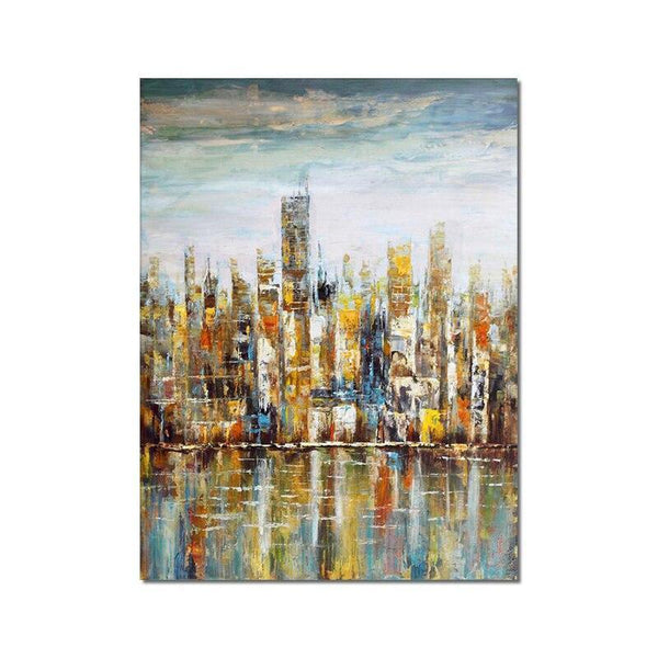 Abstract Colorful Building Oil Painting Hand Painted On Canvas Without Frame Fashion Modern