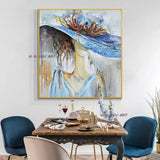Modern Hand Painted Abstract Woman With Hat Decorative Wall Art Decor