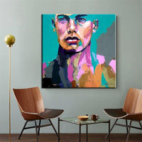 High Skill Hand Painted Abstract Knife Palette Face Oil Painting on Canvas Hand Painted Wall Artwork Man Blue Face Crafts