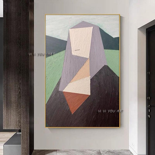 Hand Painted Minimalist Abstract Wood Body Painting Modern Woman Canvas Prints Scandinavian Decor