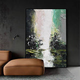 Hand Painted Dark Green Abstract Landscape Oil Painting Canvas Modern Poster Home Wall Art Decor