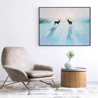 Hand Painted Oil painting Two Deer Hand Painted Modern Abstract Animal on Canvas for As