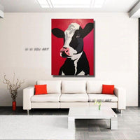 Hand Painted Dairy Cow On Canvas For Kitchen Decoration Cartoon Animal