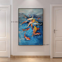 Hand Painted Modern Many Kinds Goldfish Abstract Wall Art On Canvas For Office Decorations