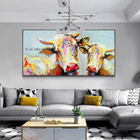 Hand Painted Abstract Cartoon Cow Art On Canvas Wall Art Decoration