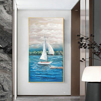 Hand Painted Oil Painting Modern Sailing Sea Boat On Canvas