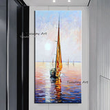 Hand Painted Oil Painting Modern Seascape Sailing Boat Abstract Landscape Canvass Home Room