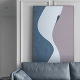 Hand Painted Abstract Geometric Simple Blue White Canvas Wall Art Gallery Interior