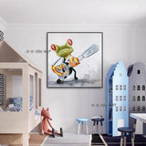 Modern Frog Wearing Glasses Cartoon Animal Hand Painted Wall Art Canvas Painting Hand Painted