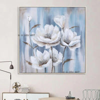 Hand Painted White Flowers Canvas Modern Nordics Bedroom Decor