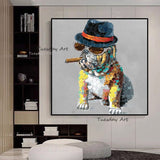 Oil Painting Hand Painted Art Animal Modern Cool Smoking Puppy Abstract Canvass Children's Room Decoration