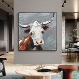 Hand Painted Oil Painting Canvas Art knife Animal Cow Abstract Children's room