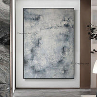 Hand Painted Abstract Canvas Oil Painting Thick Texture Grey Modern Wall Art Porch Decoration